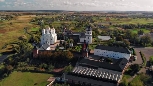 Beautiful view of Zimnensky Svyatogorsky monastery from above.