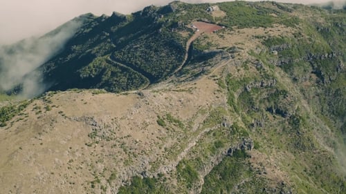 Aerial View of the Canyon and Mountains with Clouds