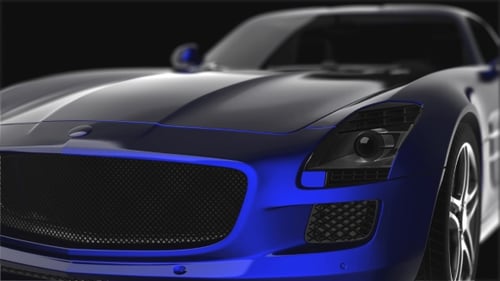 3D Rendered Blue Luxury Sports Car Focus Reveal
