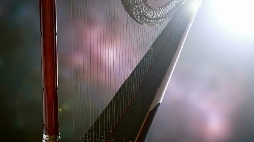 Cinematic Golden Harp Reveal with Ornate Details