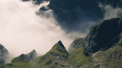 Aerial View of the Canyon and Mountains with Clouds