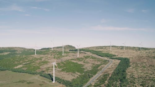 Aerial View of Energy Producing Wind Turbines