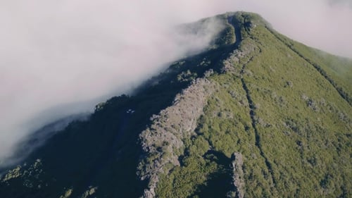 Aerial View of the Peak and Mountains with Clouds
