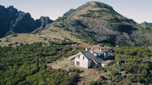 Aerial View of the Abandoned House on Top Mountain