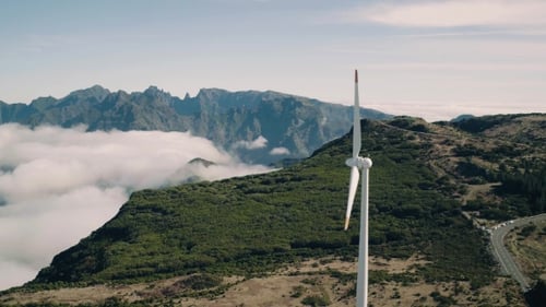 Aerial View of Energy Producing Wind Turbines