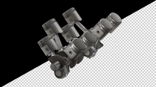 3D Animated V6 Engine Pistons and Crankshaft Moving Loop