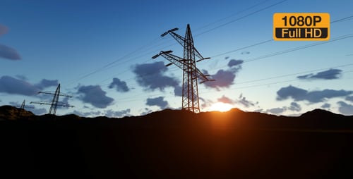 Electricity Transmission Towers in a Sunset Landscape