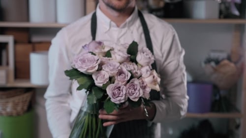 View of Florist Preparing Flower Composition