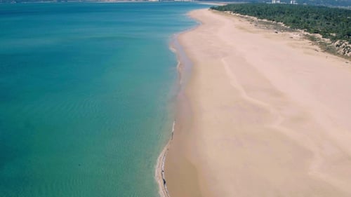 Aerial View Small Waves on Sandy Beach