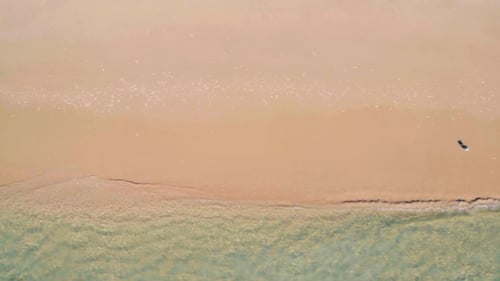 Aerial View Small Waves on Sandy Beach