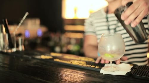 Bartender Making a Cocktail at the Bar