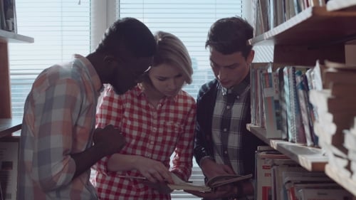 Young Adults Reading Books in a Library