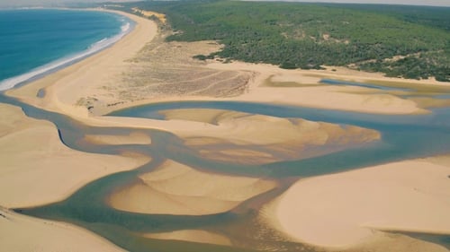 Aerial View Above Ocean Beach with Lagoon