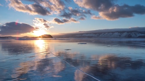 View of Baikal Lake Covered with Snow