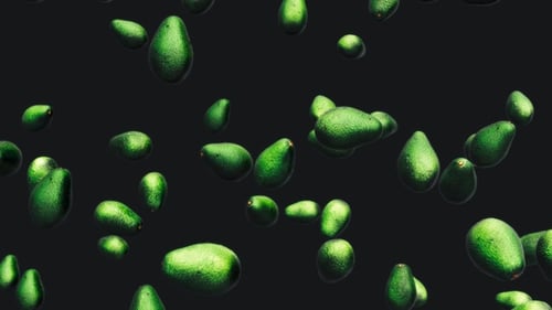 Realistic Green Avocados Floating and Rotating Loop Background