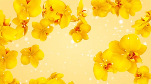Animated Yellow Orchid Flowers with Falling Petals and Particles