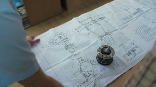 Technical Drawing with Metal Component Being Examined