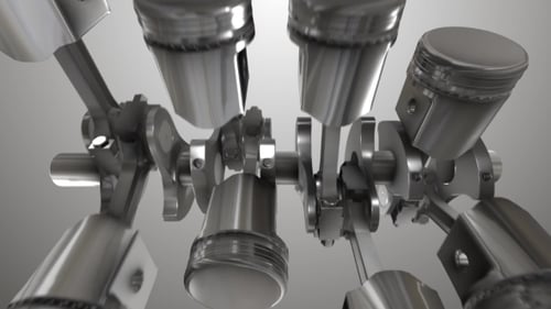 3D Animation of Working Internal Combustion Engine Pistons and Crankshaft