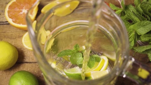 Fruit Drink Preparation with Citrus Fruits and Mint