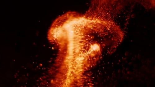 Abstract Fiery Glowing Particles Flowing Upwards Background