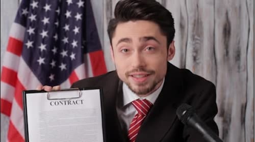 Man Explaining Contract with American Flag Background
