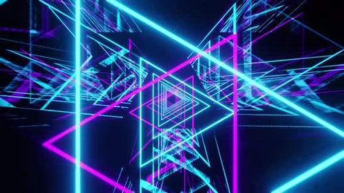 Blue And Violet Neon Triangles Background Vj Loop 4K