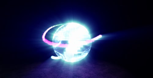 Futuristic Glowing Sphere with Dynamic Orbiting Light Trails