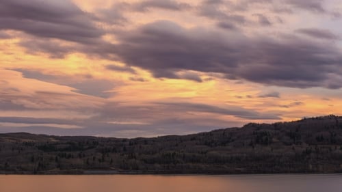 Pastel Colored Sunset Clouds Over Lake