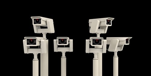 3D Animated Security Cameras Scanning with Alpha Channel