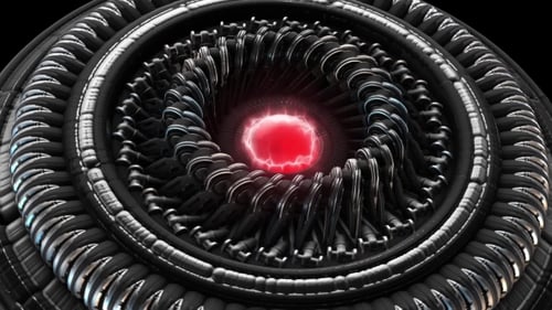 Futuristic Mechanical Core with Pulsating Red Energy Loop