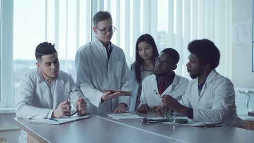 Medical professionals team collaborating on research project