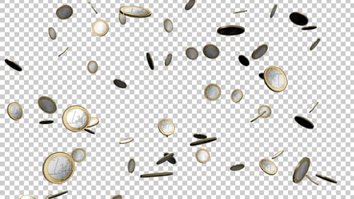 Falling Gold and Silver Euro Coins with Transparent Background