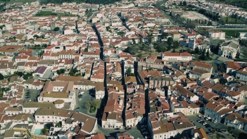 Aerial View Red Tiled Roofs City