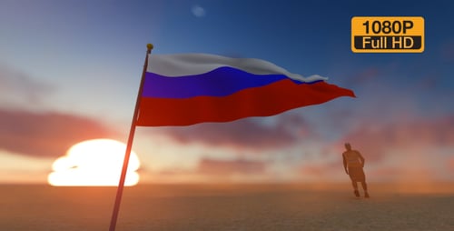 Flagge Russlands und wandelnder Mann