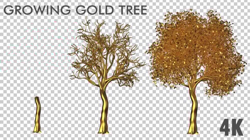 Golden Tree Growth Animation with Shiny Metallic Effect