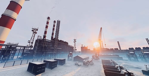 Industrial Complex in Winter 3D Cinematic Animation
