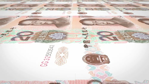 Chinese Yuan Banknotes Financial Printing Process Seamless Loop