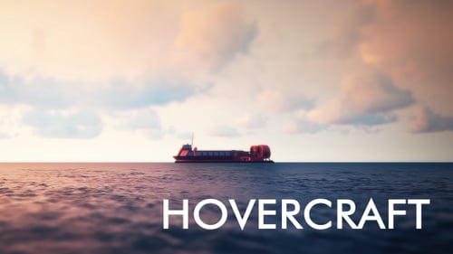 Hovercraft Moving Across Ocean at Sunset