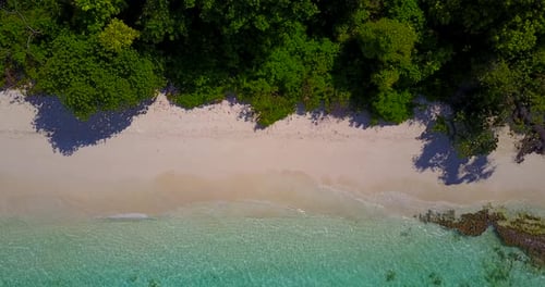 Luxury drone abstract view of a paradise sunny white sand beach and aqua blue water background in vi
