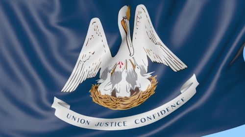 Louisiana State Flag Waving with Pelican Emblem