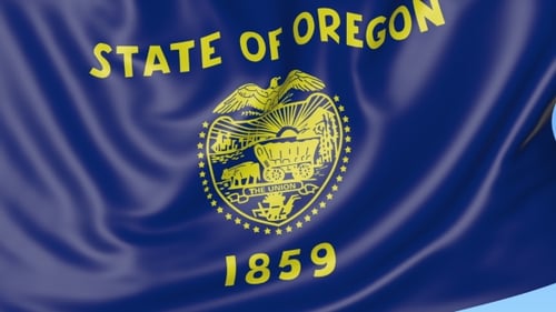 State of Oregon Flag Waving Realistically in Slow Motion