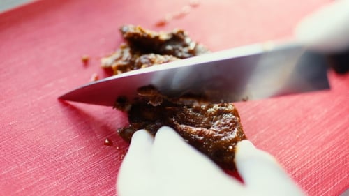 Cooked Meat Slicing With Knife