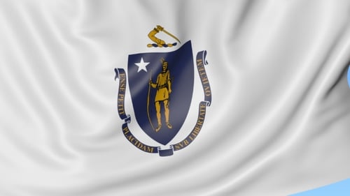 Massachusetts State Flag Waving in Realistic Loop