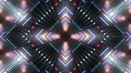 Neon Lights Kaleidoscope Tunnel Abstract Motion Background