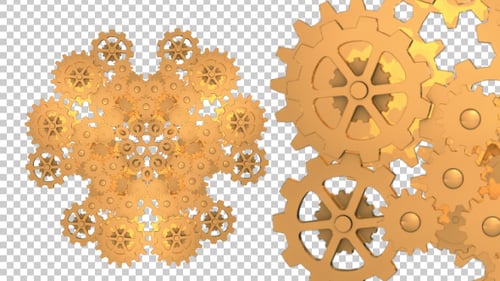 Golden Mechanical Gears Interlocking System Rotation