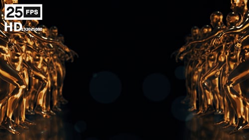 Elegant Golden Trophy Statues Cinematic Awards Background