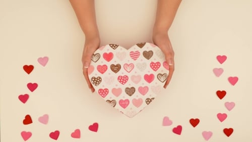 Present with teddy bears in a heart box