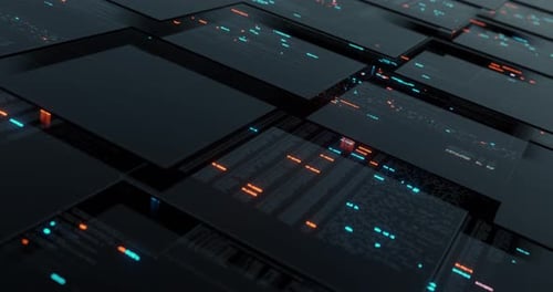 HUD data User Interface. Programming source code abstract background.