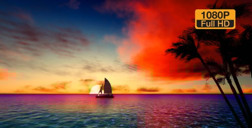 Sunset Ocean and Sailboat