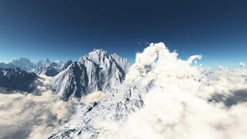 Loop Mountains in Snow and Clouds at Blue Sky